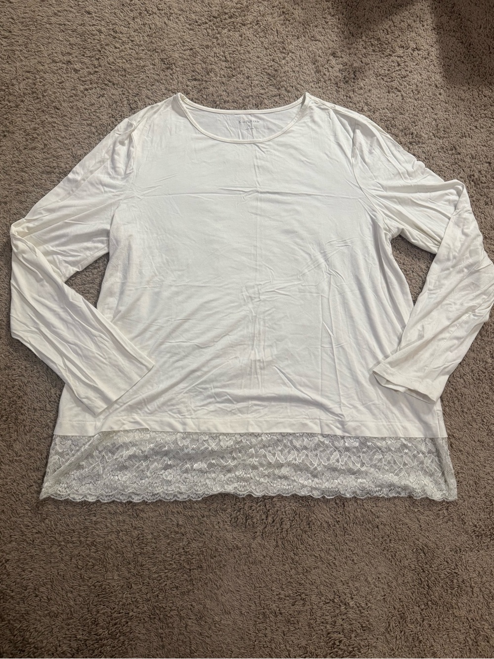 Kim Rogers Classic White Long-Sleeve Lace-Hem Top